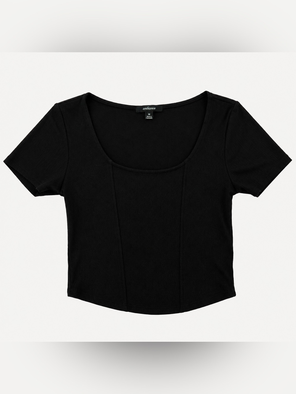 Ambiance Black Ribbed Scoop-Neck Short Sleeve Top